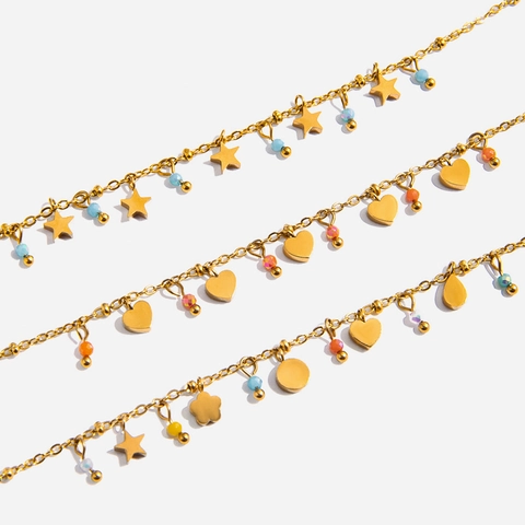 Collana Strati Oro 18K Acciaio Inossidabile Cuore Stella Perline Cristallo Arancione Gioielli Donna Romantico