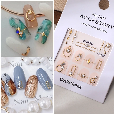 Autocollants Ongles Métalliques En Relief Avec Strass Géométriques Or Argent Cercles Creux Diamants Décoration DIY