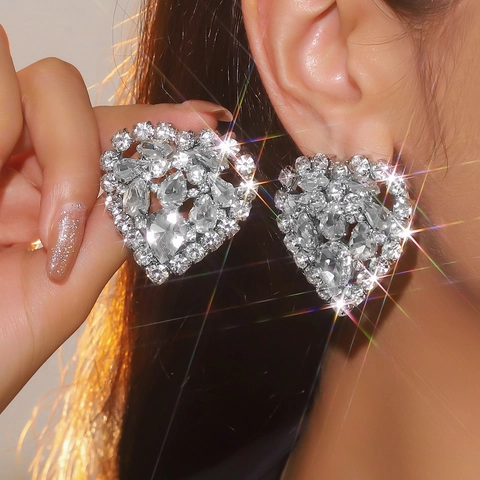 Vintage Heart Evil Eye Drop Earrings For Women Fashion Alloy Rhinestone Inlaid Stud Earrings Valentine Day Jewelry Gift