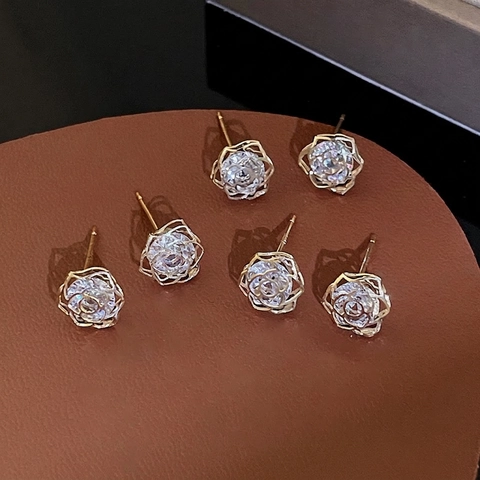 Eleganti Orecchini A Fiore Di Rosa Per Donna Design Cavo Con Strass In Zircone E Perno In Argento Sterling 925 Gioielli