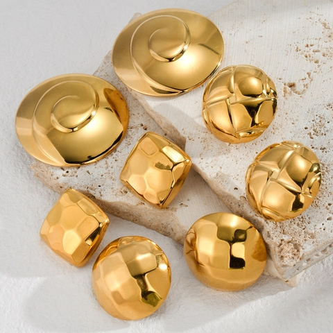 Pendientes Geométricos Acero Inoxidable Redondos Cuadrados Martillados Textura Vintage Color Oro Moda Joyería Para Mujeres