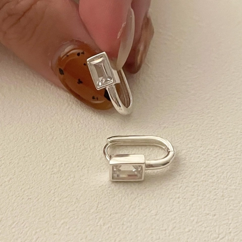 925 Sterling Silver Rectangular Zirconia Drop Earrings Minimalist Geometric Ear Jewelry For Women