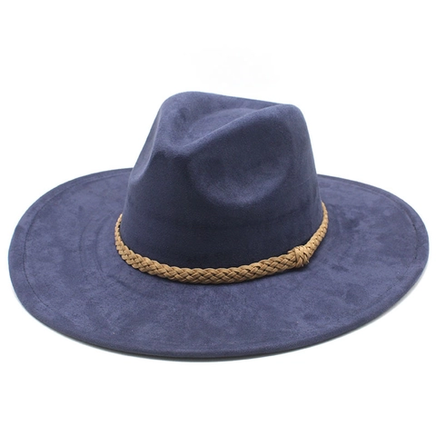 Fedora Hut Breite Krempe Wildlederimitat Geflochtenes Band Vintage Jazz Panama Stil Outdoor Sonnenschutz Zubehör