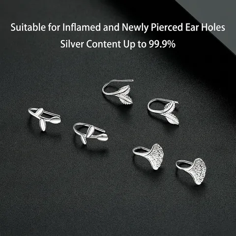 Pendientes de Botón de Hoja de Plata Fina S999 Diseño de Hoja de Ginkgo Estilo Japonés Minimalista para Mujer