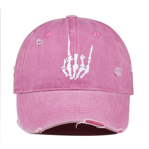 Gorra De Béisbol De Algodón Lavado Desgastado Bordado Gesto De Mano De Esqueleto Estilo Hip Hop Vintage Ajustable