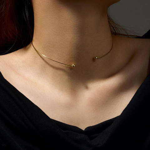 925 Sterling Silver Κολιέ Choker Για Γυναίκες Μινιμαλιστικό Ανοιχτό Σχέδιο Σφαιρικά Άκρα Μόδα Ρυθμιζόμενο