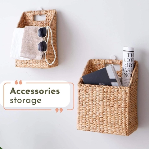 Cesti Portaoggetti Da Parete Intrecciati A Mano Giacinto D'acqua Naturale Organizzatore Portariviste Arredamento Casa Ufficio Stile Boho