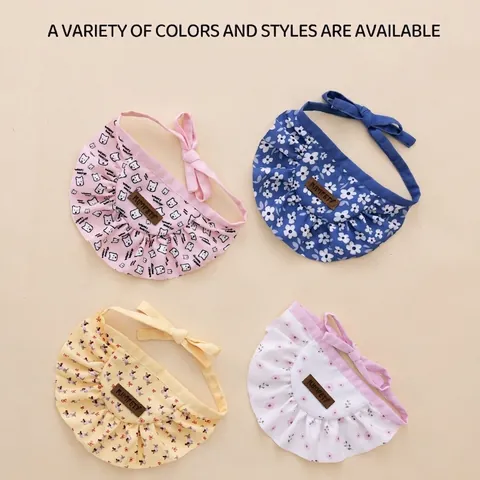 Cute Pet Saliva Bib Bandana Cotton Floral Scarf With Ruffle Edge Curved Design Adjustable Tie For Small Dog Cat