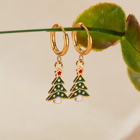 Kerstboom Oorbellen Roestvrij Staal Goud Groen Emaille Hanger Oorbellen Dames Feest Sieraden Cadeau