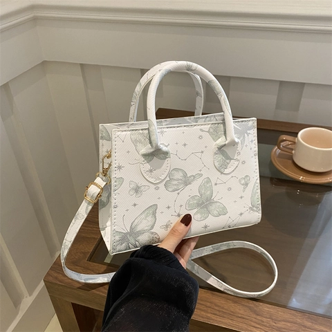 Women High Quality Printed Butterfly Handbag PU Leather Small Square Crossbody Shoulder Bag For Daily Commute
