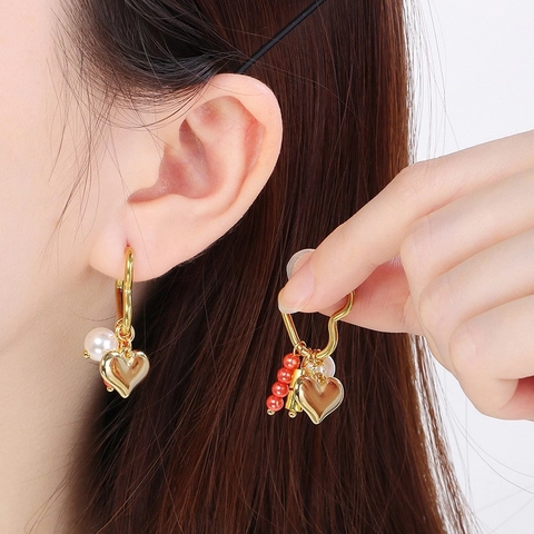 Orecchini A Cerchio In Acciaio Inossidabile Con Ciondoli A Cuore Perla Artificial Sintetica Nappa Goccia D'olio Gioielli Di Moda Per Donna