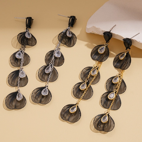 Lange Quastenohrringe Kupfer Zirkonia Hohlblütenblatt Tropfen Dunkelgotik Mit 925 Sterling Silber Ohrstecker
