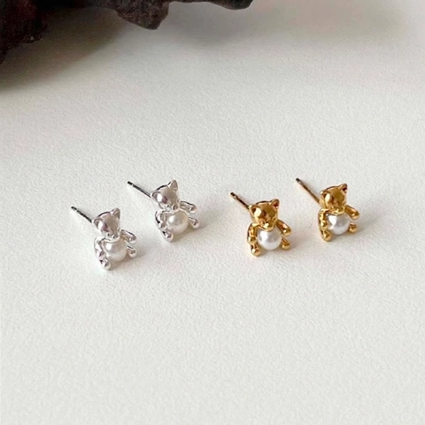 Pendientes De Oso Con Poste De Plata De Ley 925 Y Perla Artificial Estilo Coreano Dulce Joyería De Animales Para Mujer