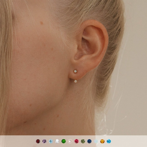 Boucles Doreilles Puces Pierre De Naissance Géométriques Rondes Rétro Cuivre Plaqué Or 18K Cadeau Fête Des Mères