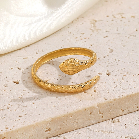 Anillo Abierto de Serpiente de Acero Inoxidable para Mujer Ajustable Forma de Serpiente Chapado en Oro Plata Estilo Étnico