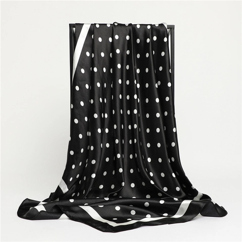 Korean Fashion Polka Dot Paisley Pattern Satin Square Scarf Women Large Smooth Polyester Silk Like Shawl Sun Protection Scarf