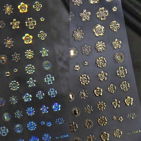 Nail Art Stickers Floral Flower Patterns Bronzing Holographic Gold Silver Self Adhesive For Women DIY Decoration
