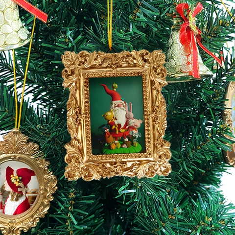 Vintage Baroque Mini Photo Frame Christmas Tree Hanging Ornament Resin Embossed Gold Silver White Wall Decor Hanging