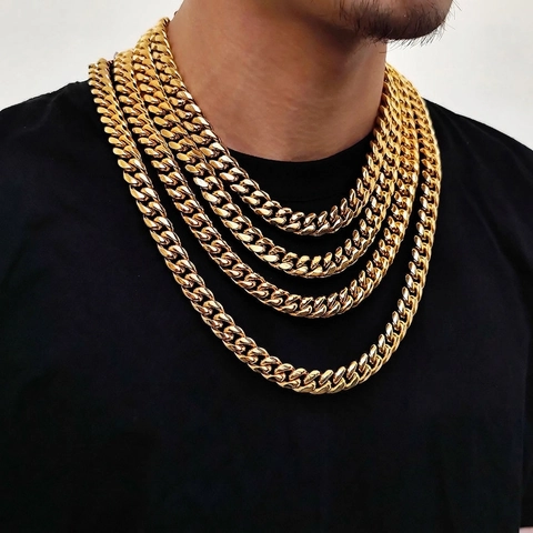 Collar De Cadena Cubana Hip Hop Acero Inoxidable Cadena Pulida Cierre Iced Out Estilo Streetwear Punk Joyería Unisex