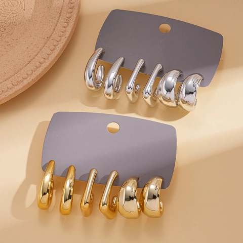 Geometric Stud Earrings Minimalist Metallic C-Shape Water Drop Designs With 925 Sterling Silver Earring Post For Women