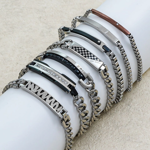 Bracelet Homme En Acier Inoxydable Chaîne Gourmette Avec Zircone Hip Hop Punk Bijoux De Mode Pour Couples
