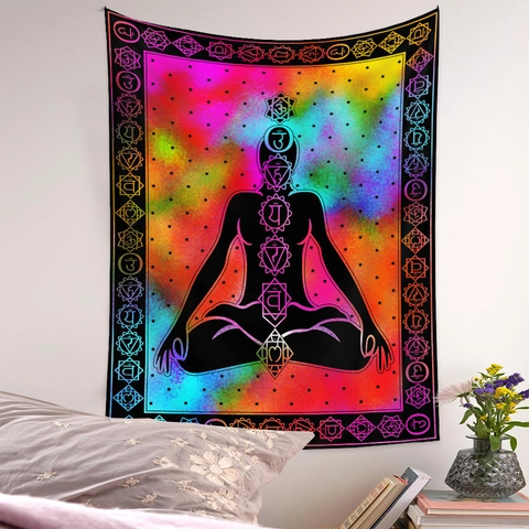 Arazzo Da Parete Poliestere Chakra Meditazione Sette Chakra Nebulosa Arcobaleno Galassia Boho Decorazione Yoga