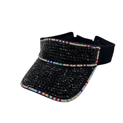 Mode Femme Visière De Soleil Polyester Avec Strass Brillants Réglable Respirant Haut Vide Sportif Extérieur Été