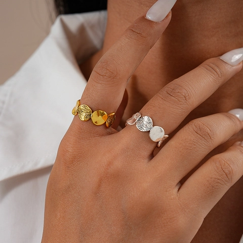 Anillo Abierto De Cobre Martillado Geométrico Circular Minimalista Joyas De Metal Para Mujeres Estilo Vintage Ajustable