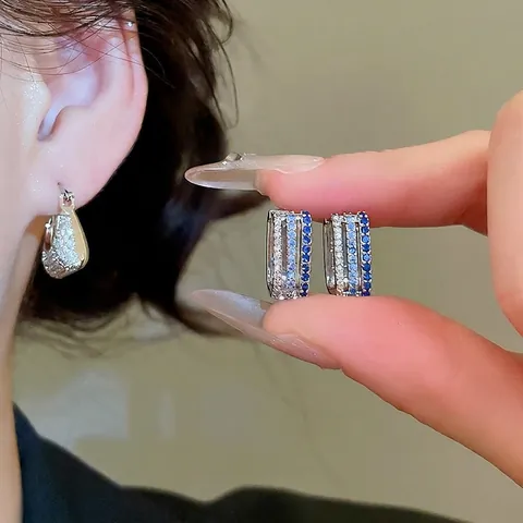 Geometric Hoop Earrings For Women With Zircon Inlaid Copper Luxury Minimalist Bag Shape Design Silver Earring Post
