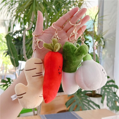 Cute Vegetable Plush Keychain Soft Stuffed Ginger Garlic Chili Green Onion Bag Charm Cartoon Toy For Kids And Adults