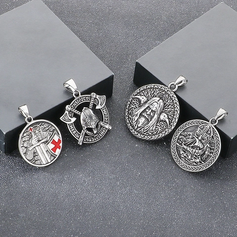 Men Viking Pendant Necklace Stainless Steel Norse Odin Axe Templar Knight Retro Punk Style Jewelry Accessories