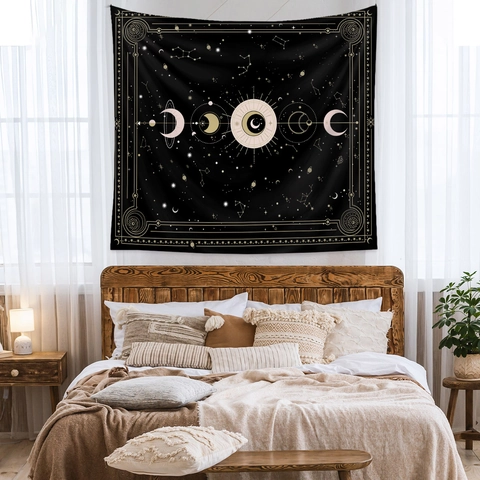 Tapiz Celestial Colgante De Pared Poliéster Fases Lunares Constelación Astrología Tarot Decoración Bohemia