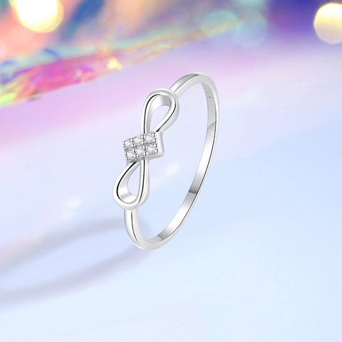 S925 Sterling Zilveren Strik Oneindigheid Ring Voor Vrouwen Minimalistisch Ingelegde Strass Stapelbare Vingerring Sieraden