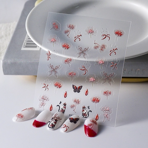 Autocollants À Ongles Embossés 5D Imperméables Autocollants 3D Motif Fleurs Papillon Renard Manucure DIY Décoration Femmes