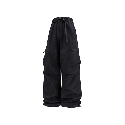 Pantalón Cargo Hombre Pernera Ancha Multi Bolsillos Streetwear Talle Alto Dobladillo Cordón Techwear Pantalón Poliéster