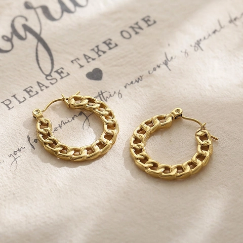 Pendientes De Aro De Acero Inoxidable Con Eslabones Cubanos Estilo Francés Retro Joyería Para Mujer