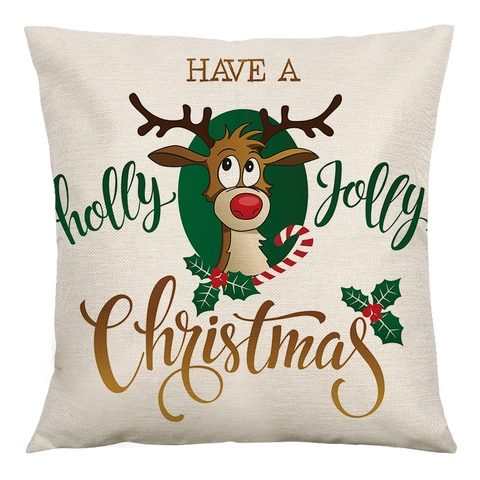 Taie D'Oreiller De Noël Housse De Coussin En Lin Renne Couronne Décoration Festive Pour Canapé Salon Chambre