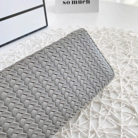 Damen Geldbörse Lang Gewebtes PU Leder Reißverschluss Portemonnaie Große Kapazität Kartenhalter Clutch Bag Einfach Stilvoll