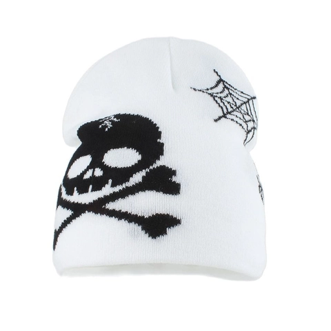 Totenkopf Spinnennetz Strickmütze Für Herren Damen Halloween Hip Hop Streetwear Polyacryl Winter Warme Totenkopfmütze Skelett Muster Hut