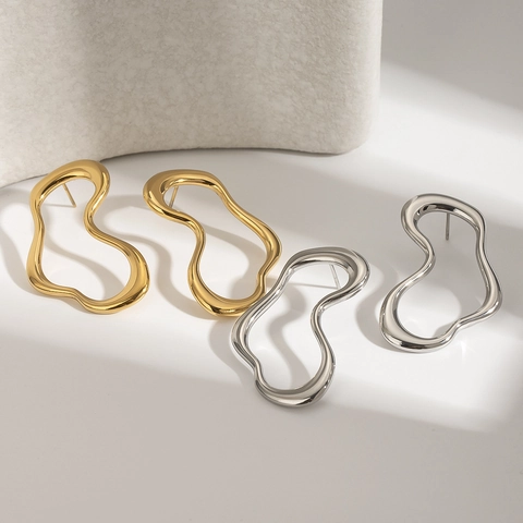 Hollow Irregular Wave Earrings 18K Gold Plated Stainless Steel Vintage Trendy Jewelry For Women Hypoallergenic Waterproof