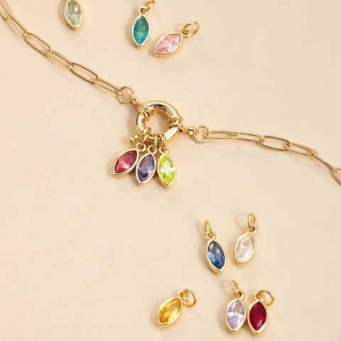 Marquise Cut Birthstone Pendant Necklace Copper Gold Plated Colorful Zircon Jewelry For Women Elegant Birthday Gift