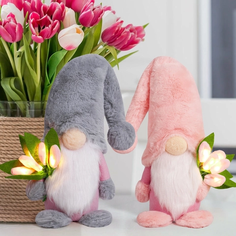 Mother's Day Gnome Plush Doll Glowing Tulip LED Light Nordic Faceless Rudolph Ornament Home Window Decoration Gift