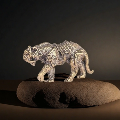 Statuetta Tigre Denti A Sciabola Ottone Vintage Statua Animale Armatura Antica Ornamento Scrivania Fermacarte Artigianato
