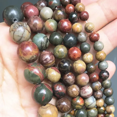 Natürliche Rote Gemusterte Edelstein Rund Lose Perlen Glatt Polierte Stein Für DIY Schmuckherstellung Armband Halskette