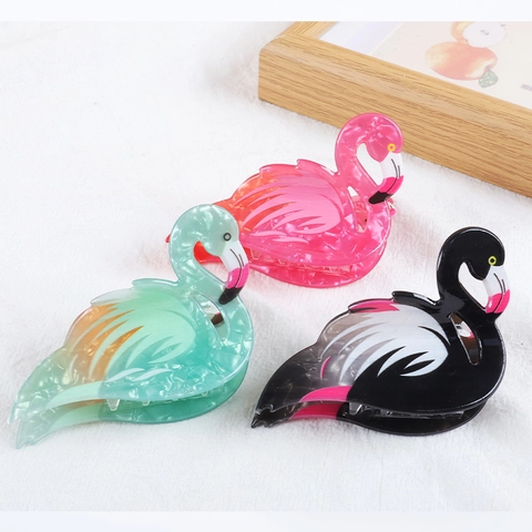 Flamingo Swan Hair Claw Clip Cellulose Acetate Marbled Large Shark Hairpin Animal Cartoon Cute For Women