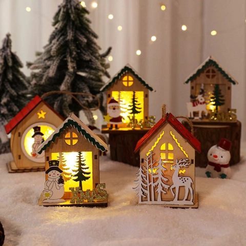 Kerst Gloeiende Houten Hut LED Sneeuwman Kerstman Ornament Hangen Kerstmis Vakantie Decoratie