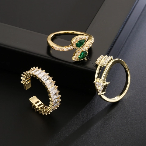 Unregelmäßige Geometrische Zirkon Offener Verstellbarer Ring Kupfer 18K Vergoldet Luxus Mode Schmuck Für Frauen