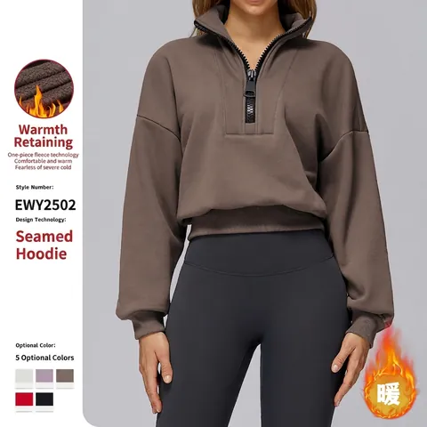 Felpa Donna Con Mezza Zip Pile Polare Oversize Pullover Maniche Lunghe Sportiva Tinta Unita Collo Alto