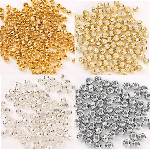 Perles D'espacement Rondes En Cuivre Massif Plaqué Or 18 Carats Hypoallergénique Lisse DIY Bijoux Accessoire