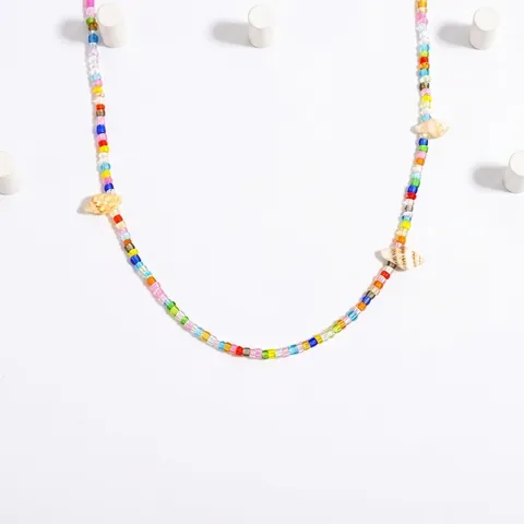 Collar De Cuentas Coloridas Con Dijes De Concha Acero Inoxidable Chapado En Oro 18K Joyas De Playa Bohemias Para Mujeres
